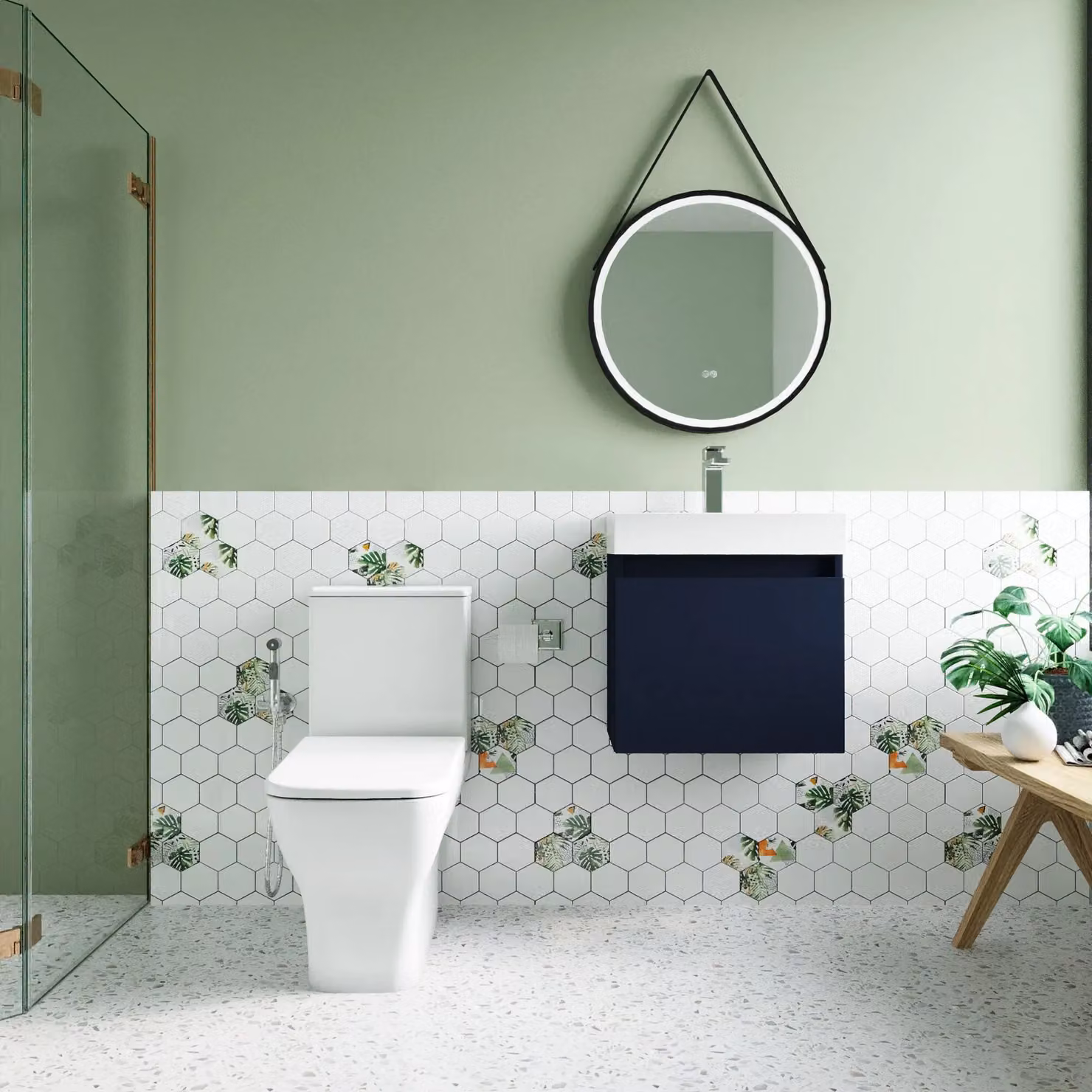 Balterley Modern Wall Mounted Cloakroom Vanity Unit with LED Lighting in Blue and Chrome – 2