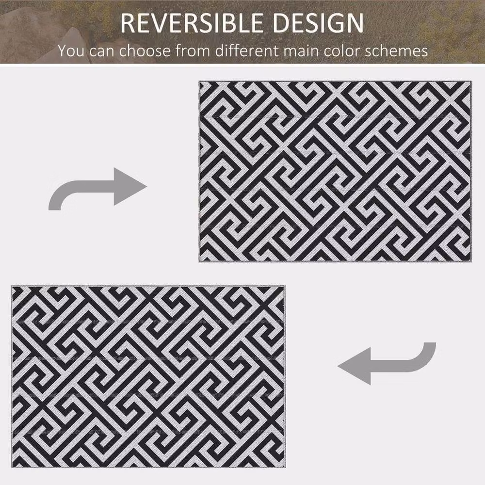 NESTLUNE Reversible Geometric Outdoor Garden Rug in Multicolour and Black, W/D: 182 x 121 cm – 3