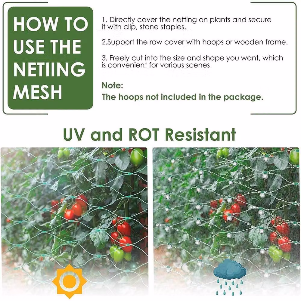 VOGREX Green Fine Mesh Garden Netting for Birds, Plants, Vegetables and Fruit – 5