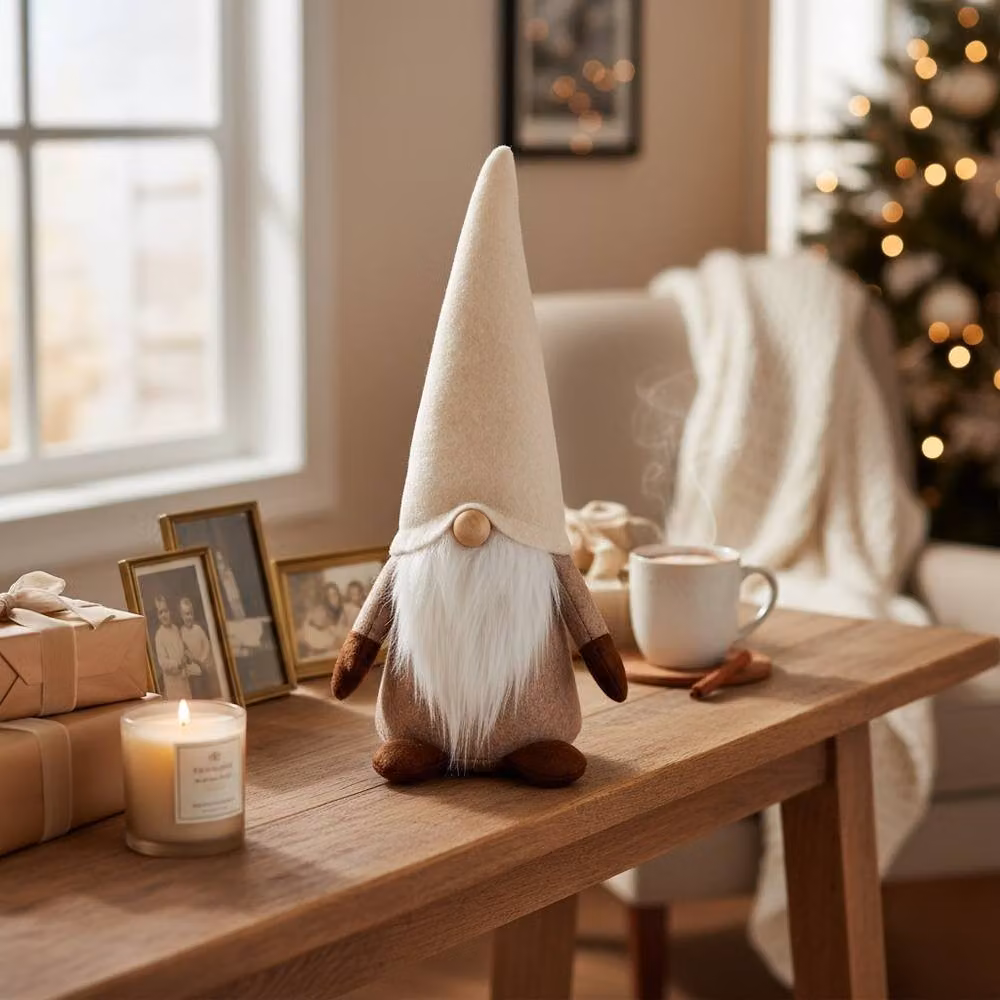 Four Candle Tall Cream Wool Christmas Gonk with White Beard, Height: 32 cm, Off-White – 2