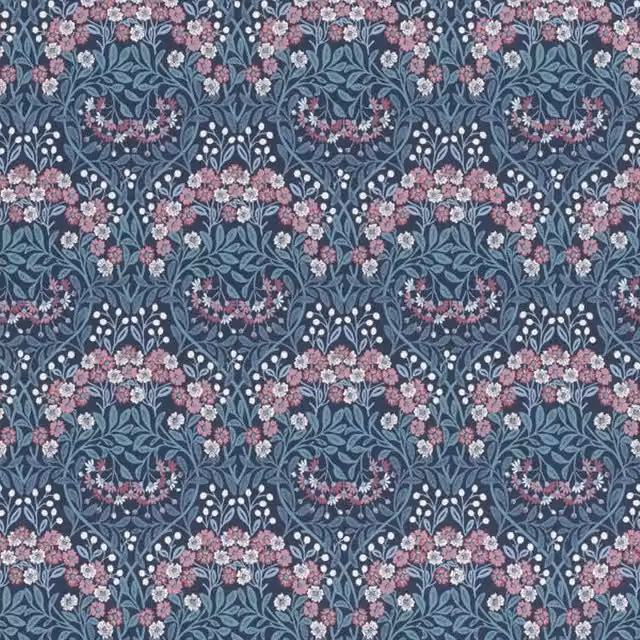 Rasch Sophia Blue Floral Botanical Art Nouveau Vinyl Non-Woven Wallpaper