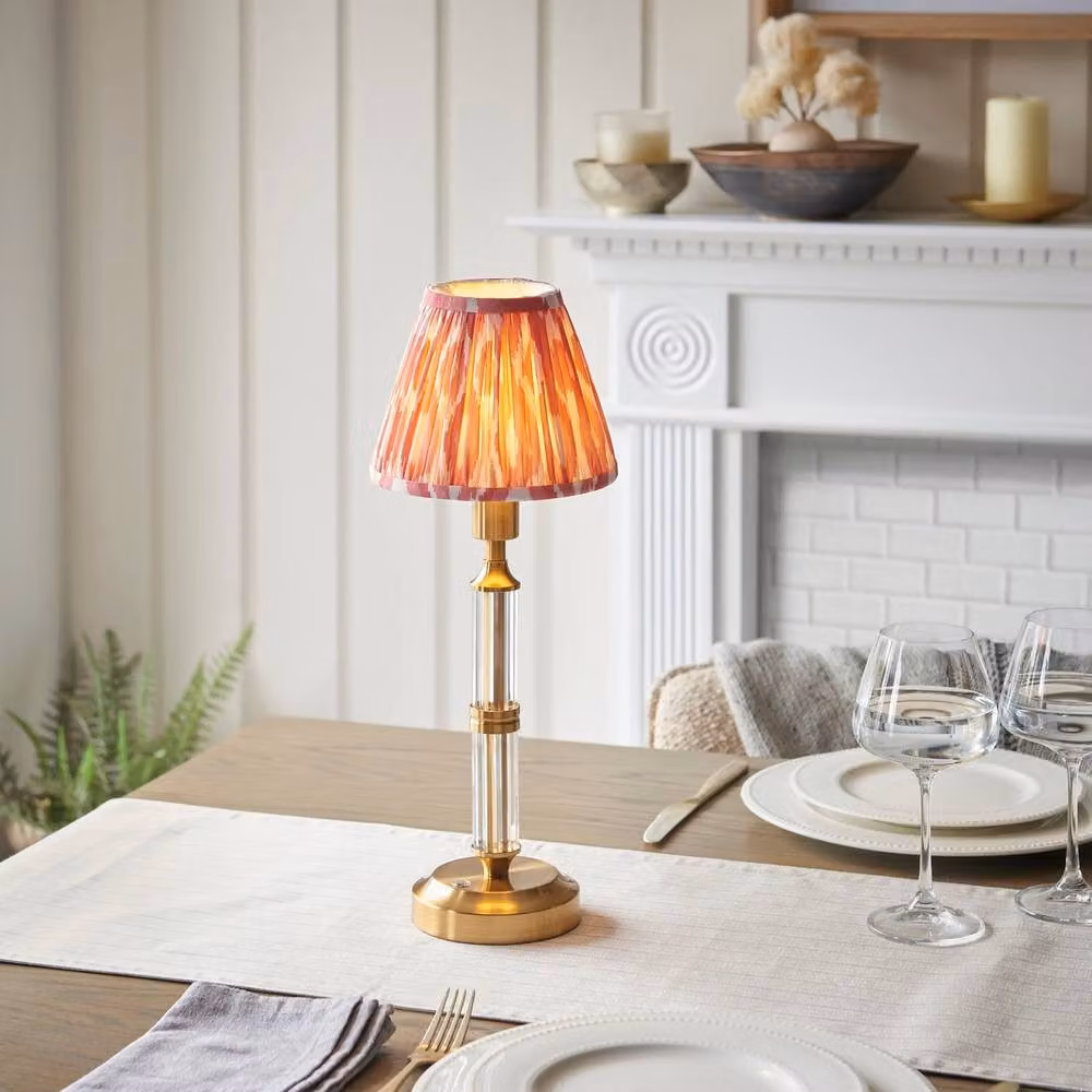 Netlighting Morton Rechargeable Table Lamp with Pink Fabric Ikat Shade and Gold/Brass Base – 2