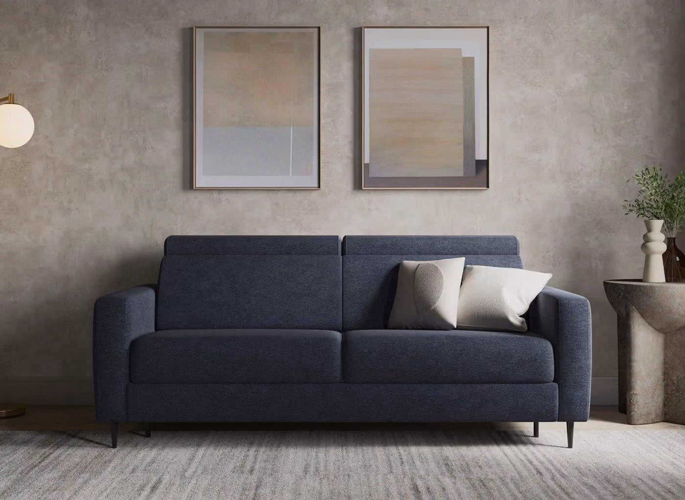 Amalfi 3-Seater Pull-Out Sofa Bed in Blue Fabric