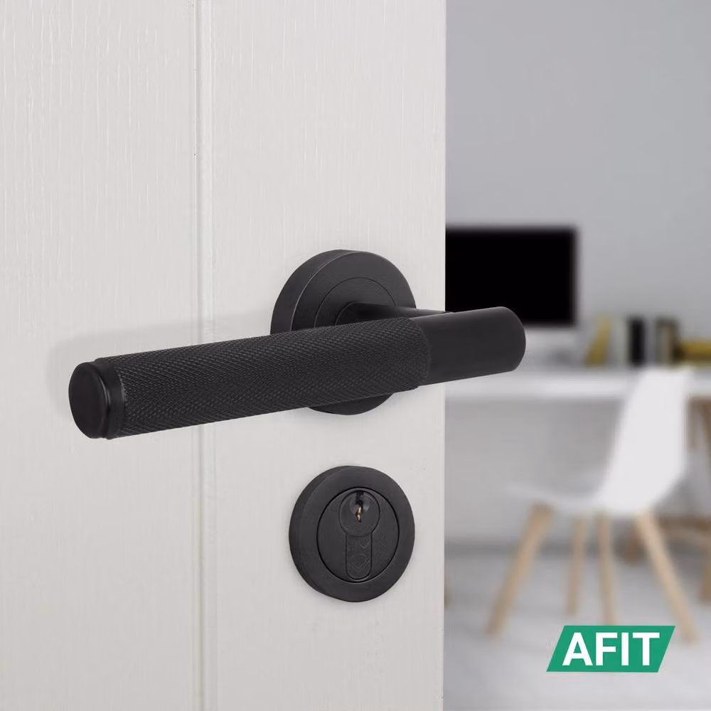 AFIT Matt Black Door Handle Euro Lock Turn Cylinder Set with Hinges, Size: 150 x 150 mm – 5