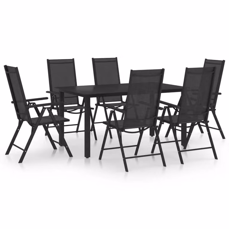 Berkfield Home 7 Piece Modern Garden Dining Set in Matt Black Powder Coated Aluminium with Glass Top