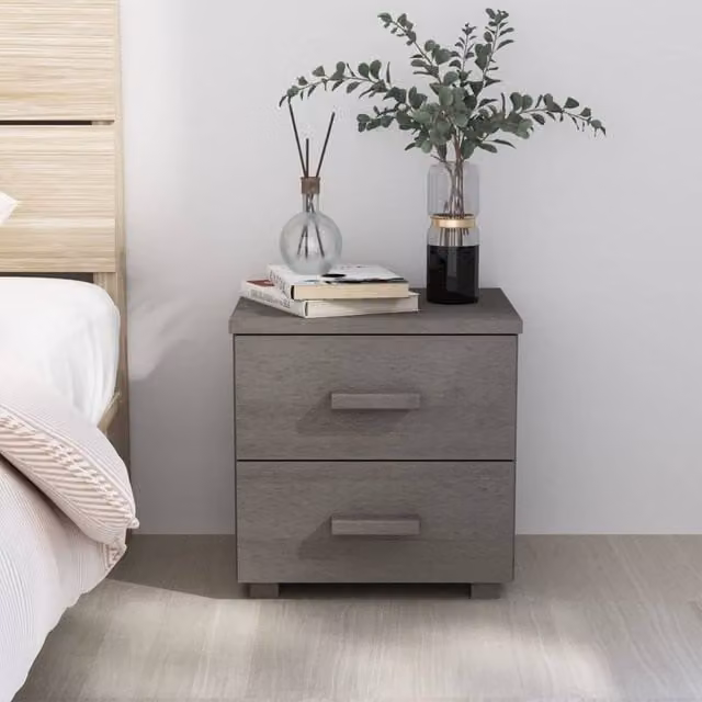 Berkfield Home HAMAR Bedside Cabinet in Light Grey Solid Pinewood, W/D/H: 40 x 35 x 44.5 cm – 1