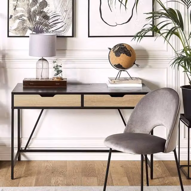 Wyld and Coco Black Writing Desk with Metal Base W: 120 cm, D: 60 cm, H: 75 cm