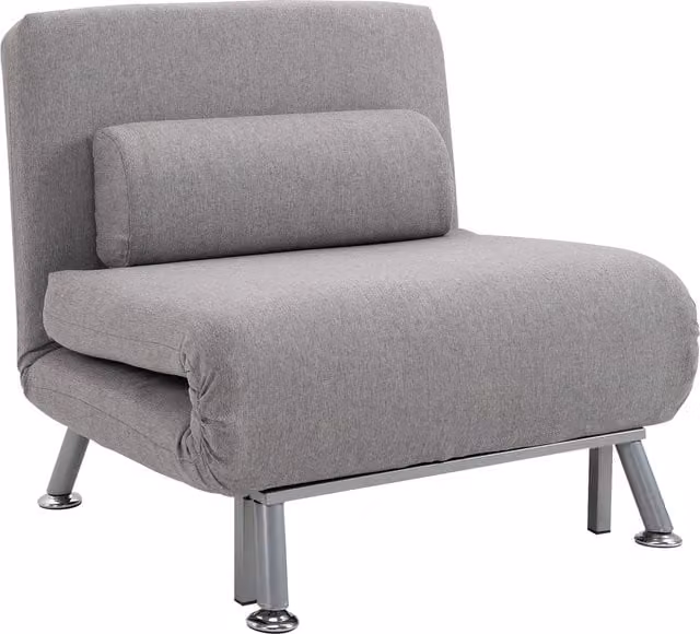 HOMCOM Single Sofa Bed Futon Chair Sleeper in Grey with Metal Frame and Microfibre Fabric – 1