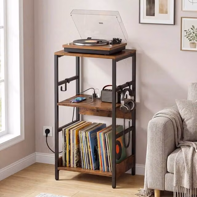 KORVIXA Industrial Turntable Stand with Vinyl Holder in Brown, W/D/H: 100 x 78 x 100 cm – 1