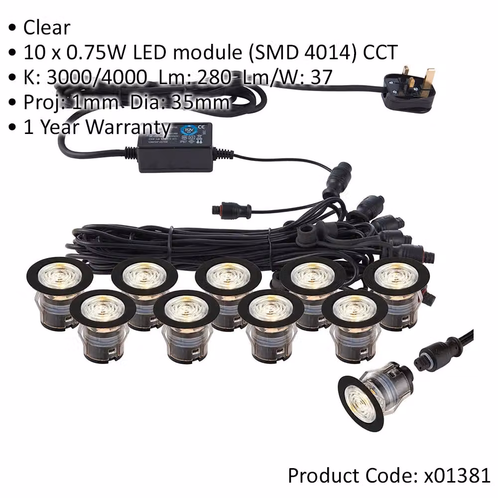 Loops 35mm Recessed Decking Guide Light Kit with 10 CCT LEDs in Silver Stainless Steel – 2