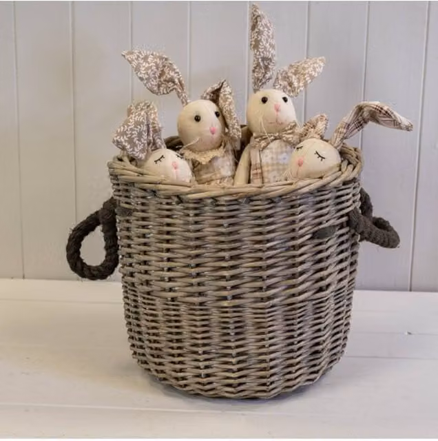 KDMD Brown Round Log Basket with Rope Handles, W/D/H: 26.0 x 25.0 x 26.0 cm