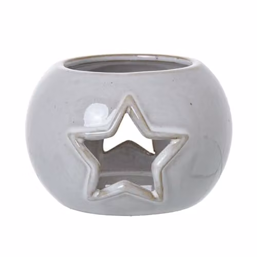 Hill Interiors White and Silver Ceramic Star Cut-Out Tealight Holder