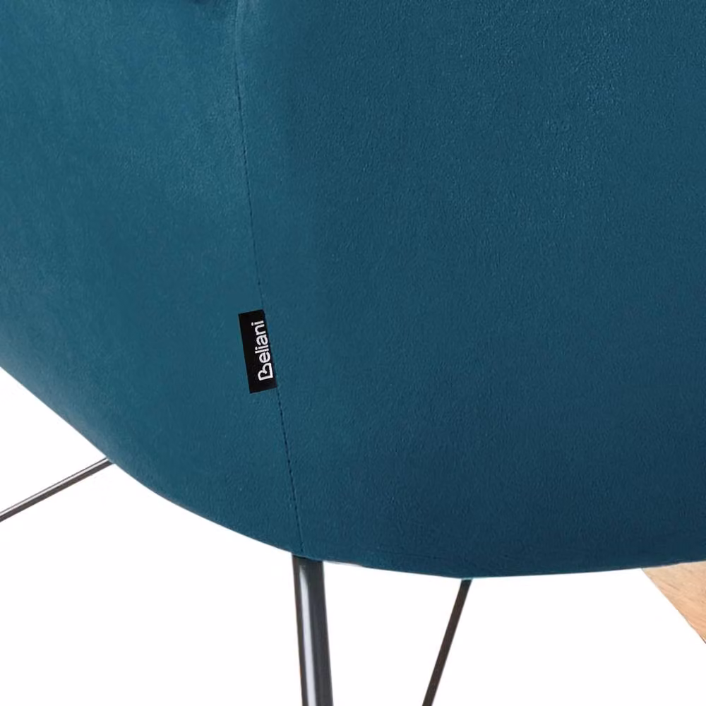Wyld and Coco Blue Velvet Shell Rocking Chair with Armrests and Mixed Metal and Wood Legs – 6