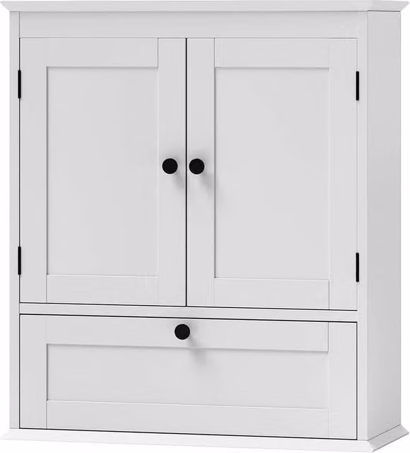 VOGREX White Lacquered Wall Mounted Bathroom Cabinet with Internal Shelves and Hinged Doors W/D/H: 62 x 22 x 22 cm – 1