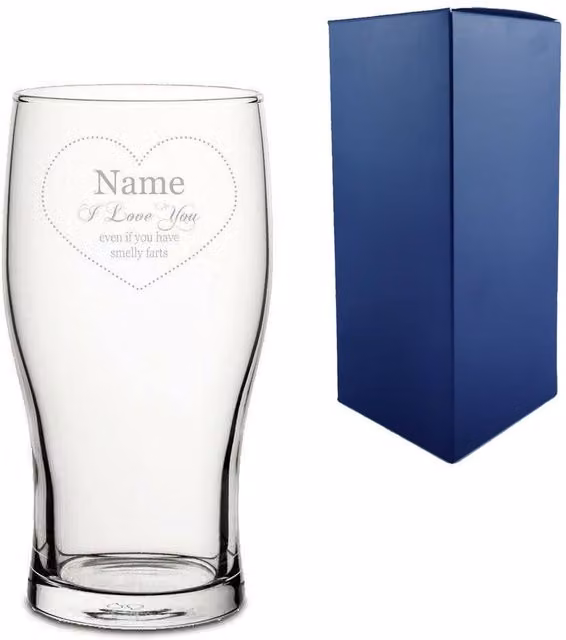 Uniqueful Personalised I Love You Even With Smelly Farts Engraved Beer Pint Glass in Clear – 1