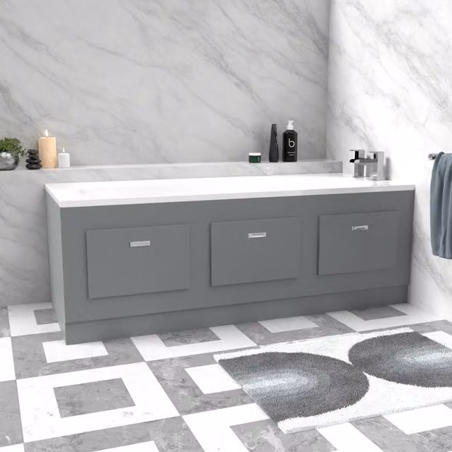 Nes Home Matt Grey Durable PVC Front Bath Panel with Magnetic Door, Width: 180 cm – 1