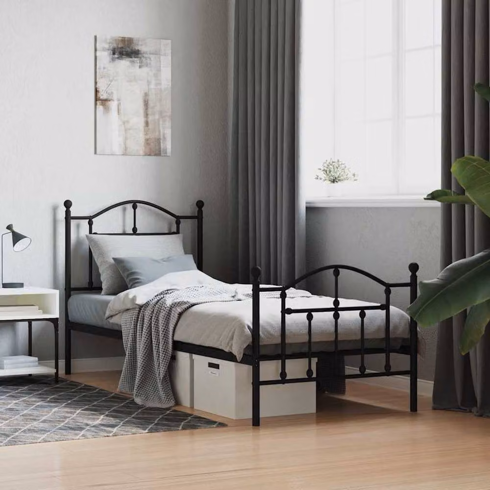 Berkfield Home Metal Bed Frame with Headboard and Footboard in Black, W/D/H: 90 x 200 cm – 2