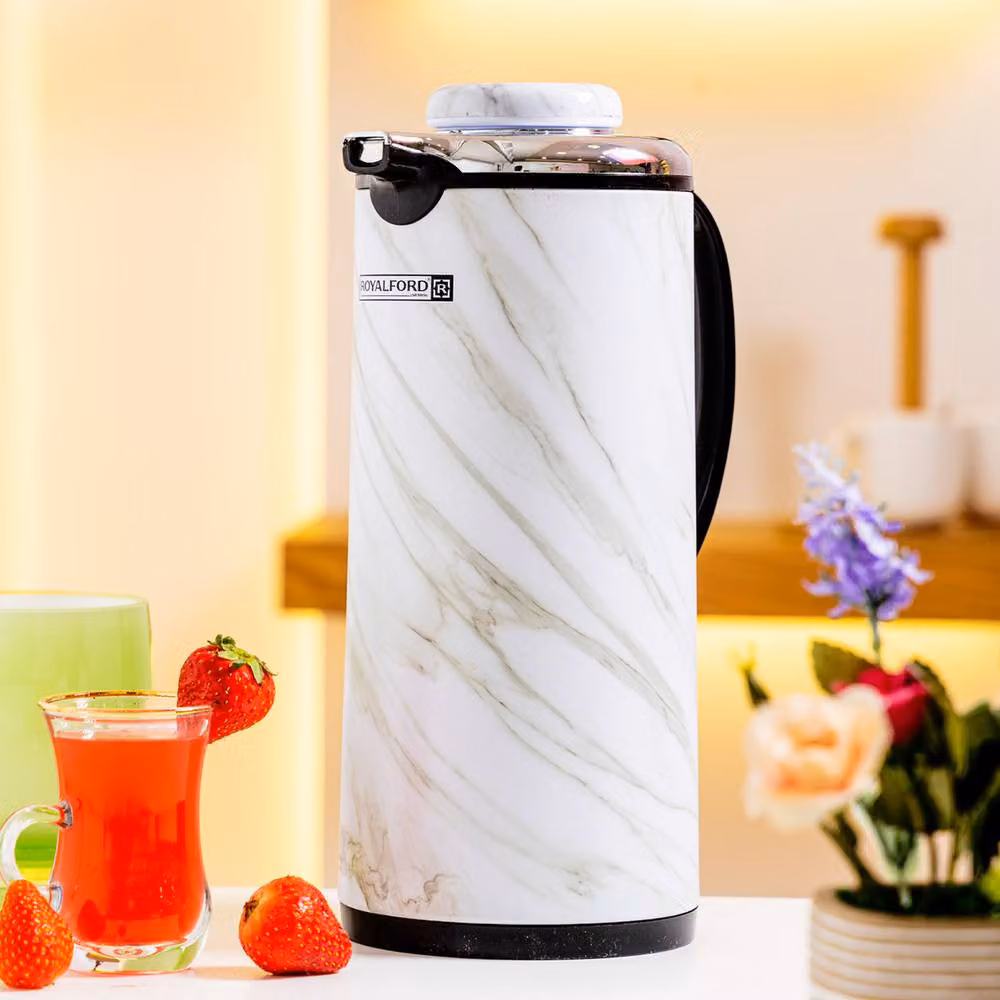 Royalford Marble Vacuum Flask Double Walled Insulated Tea Carafe, 1300ml, White – 2