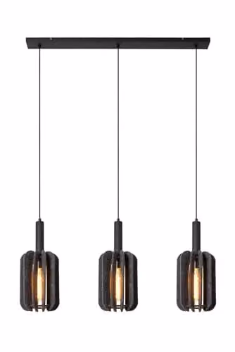 Lucide Rafal Grey Fabric and Felt Pendant Light, Height Adjustable, 3 x E27 – 1