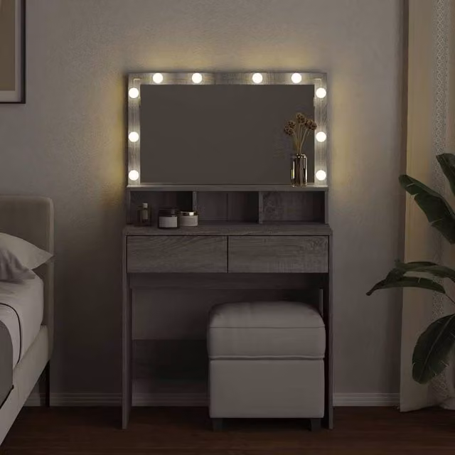 Berkfield Home Beautiful LED Dressing Table in Grey Sonoma, W/D/H: 80 x 41 x 134.5 cm – 1