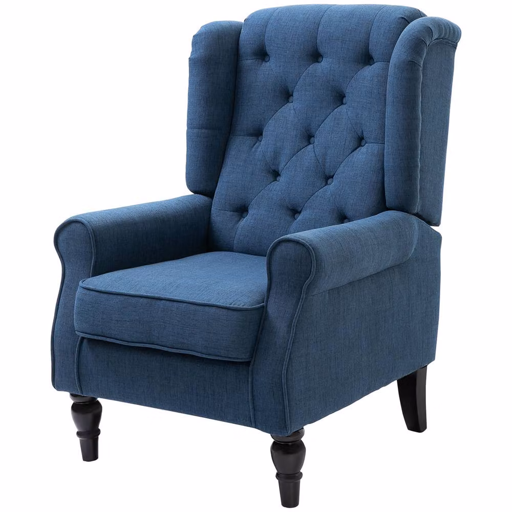 STILVORA Blue Fabric Wingback Chair with Solid Wood Frame and Armrests – 4