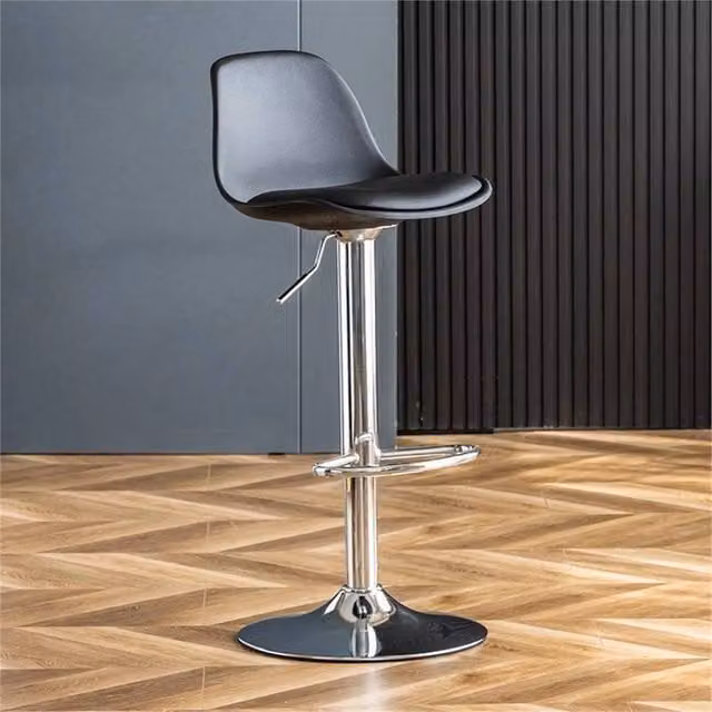 VOGREX Set of 2 Black Faux Leather Swivel Bar Stools with Chrome Gas Lift and Metal Base