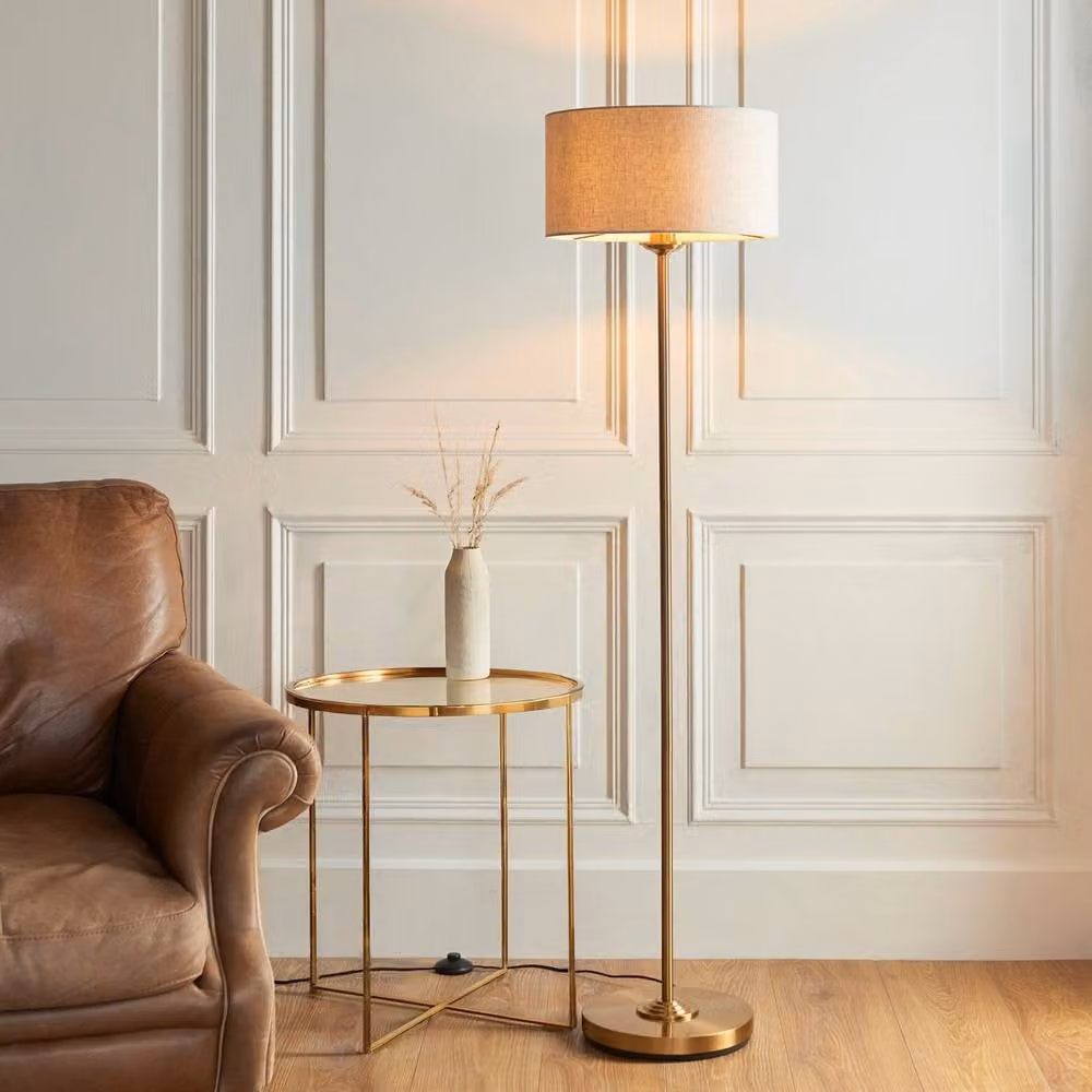 Netlighting Highclere Floor Lamp with Cylinder Shade in Gold and Beige – 2
