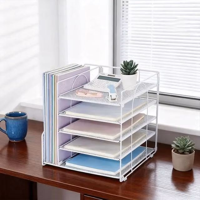 FORGEVIO Metal Letter Tray Organiser in White, W/D/H: 31 x 31 x 28 cm