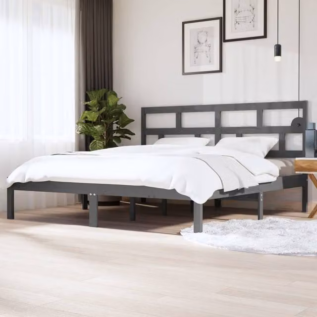 Berkfield Home Grey Solid Wood Pine Bed Frame 200 x 200 cm