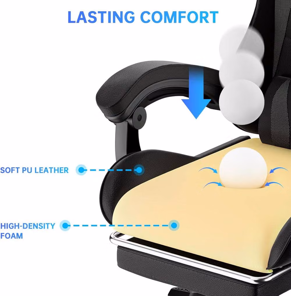 Gartistgo Ergonomic Gaming Chair in Black PU Leather with Footrest, Headrest and Armrests – 5