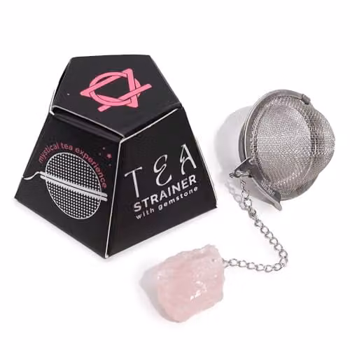 KDMD Rose Quartz Raw Crystal Gemstone Tea Strainer with Pink Fine Mesh Sieve