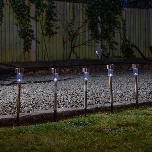 Samuel Alexander Set of 10 Silver Stainless Steel Solar Garden Path Lights with White LEDs, Height: 36 cm – 1