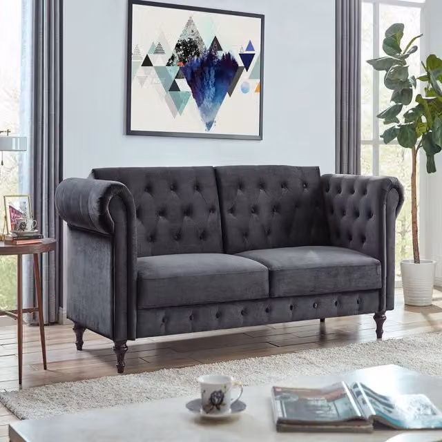 Colin 3 Seater Chesterfield Design Velvet Fabric Sofa Bed in Grey