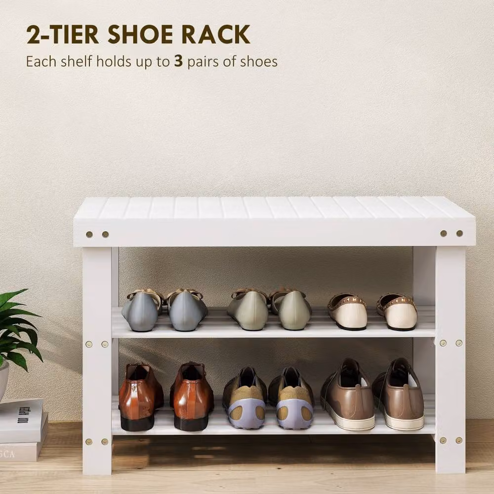 Wyld Haus Riyo White Bamboo 2 Tier Shoe Storage Bench – 3