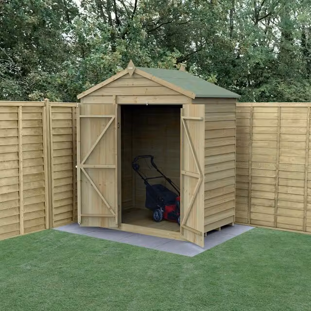 Forest Garden 4LIFE Apex Wooden Shed with Double Doors and Gable Roof, Brown, W: 182.88 cm, D: 121.92 cm, H: 172.8 cm