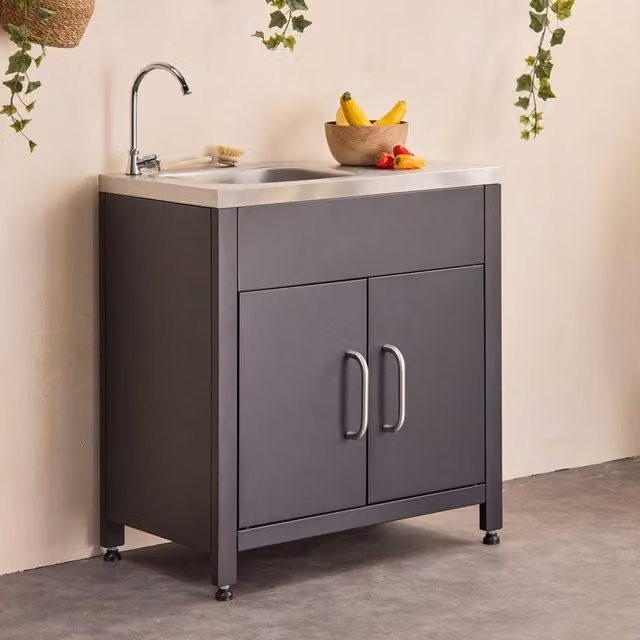 sweeek Stainless Steel Outdoor Kitchen with Sink in Black – 1