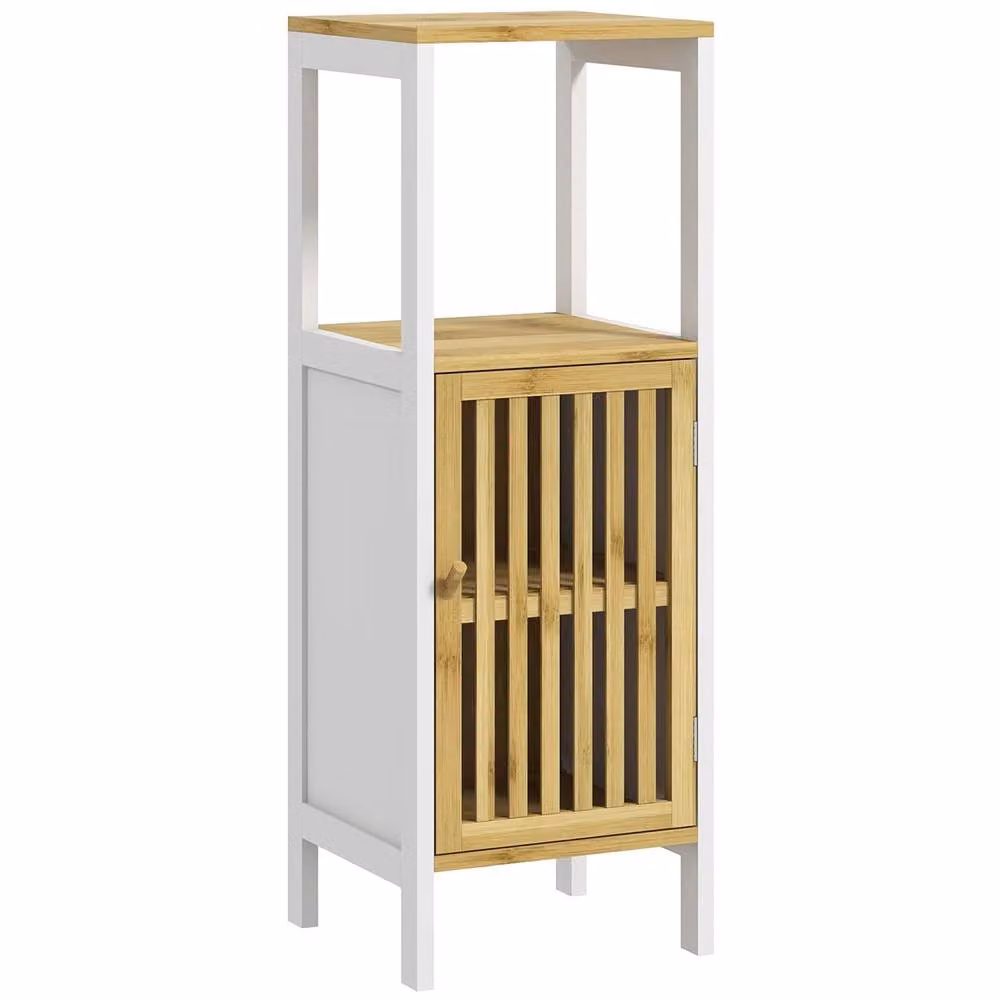 Wyld Haus Liba Retro Bamboo Style Bathroom Storage Cabinet, White and Natural, W/D/H: 30 x 32 x 90.5 cm – 2