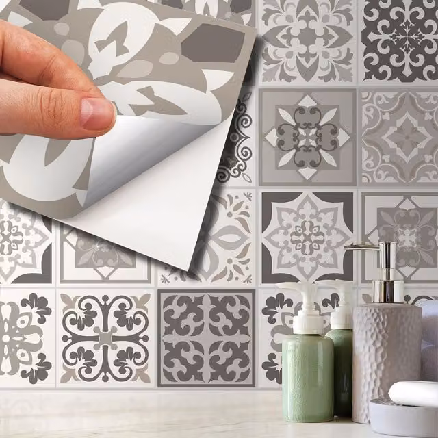Walplus Wall Tile Stickers in Brown and Cream, 15 x 15 x 15 cm, 24 Pack