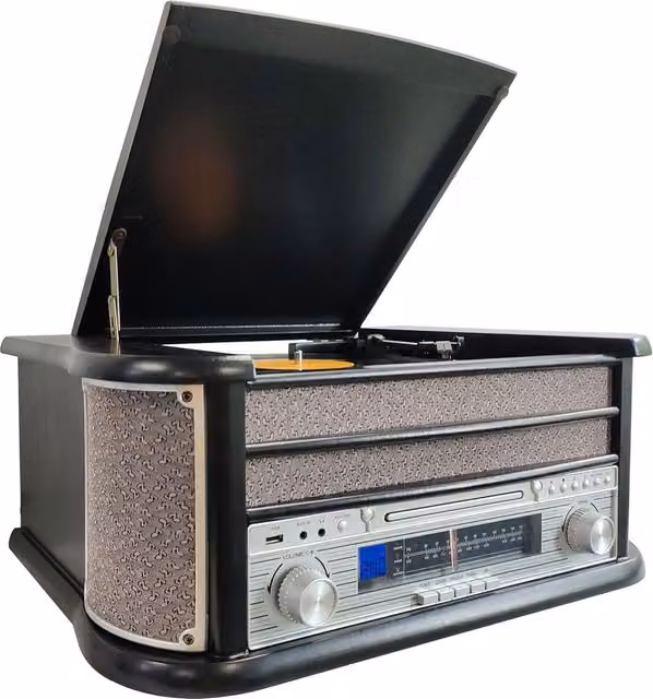 Denver Retro HiFi Record Player with CD, Cassette, FM Radio and USB in Black