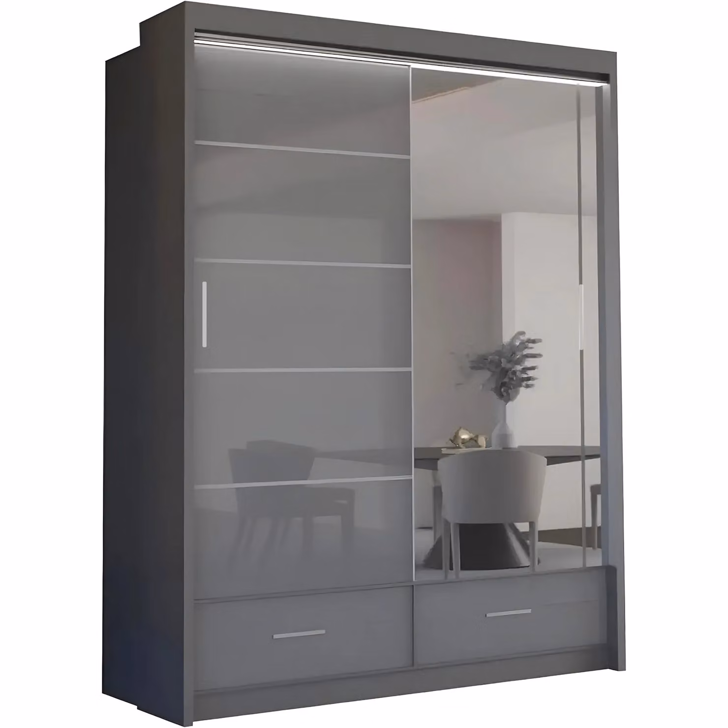 Sliding Wardrobes 4U Luxury High Gloss Sliding Wardrobe with LED Lighting, Grey, W: 150 cm, H: 220 cm – 2