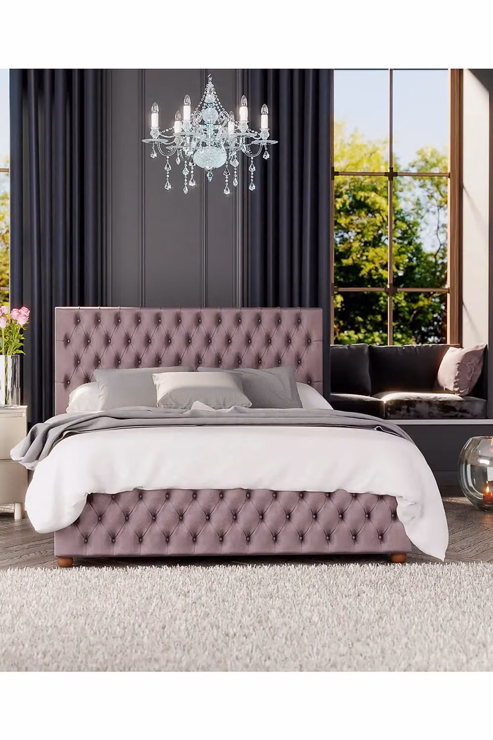 Laurence Llewelyn-Bowen Seren Ottoman Storage Bed in Pink Plush Velvet Fabric, Super King Size (W: 200 cm x D: 200 cm) – 4