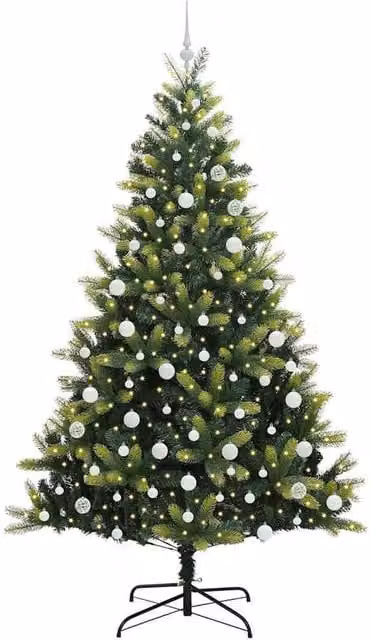 Berkfield Home Realistic Artificial Hinged Christmas Tree with 300 LEDs, Green, Height: 210 cm – 1