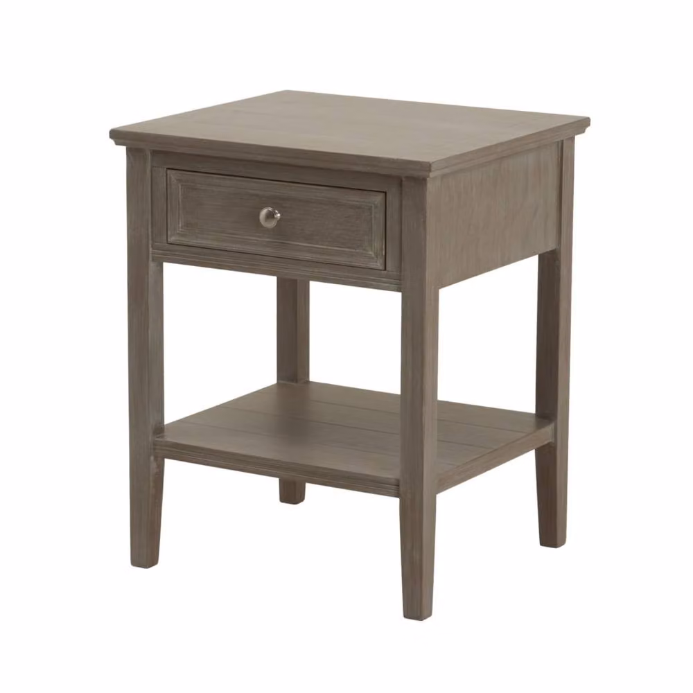 Wyld Haus Laurelbrook Grey Wood Side Table with 1 Drawer and Bottom Shelf, W/D/H: 43.0 x 43.0 x 59.0 cm – 2