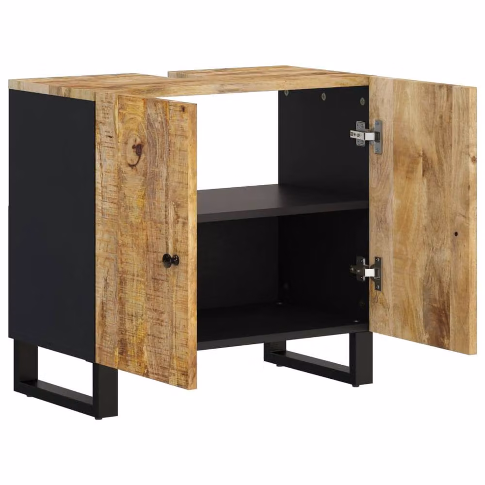 Berkfield Home Industrial Freestanding Bathroom Sink Cabinet in Brown Mango and Engineered Wood, W/D/H: 62 x 33 x 58 cm – 3