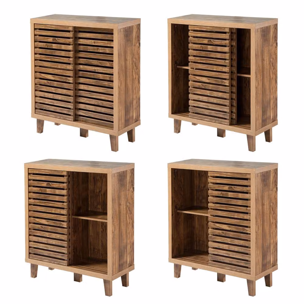 CALICOSY Liam 2-Door Sliding Sideboard with Openwork Slats in Dark Brown, Width: 80 cm – 6