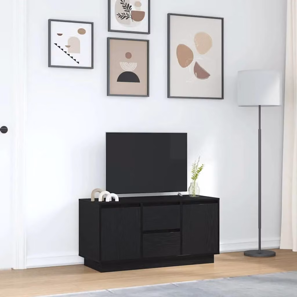 Berkfield Home Modern Black Oak TV Cabinet with LED Lights, W: 100 cm, D: 41 cm, H: 50 cm – 4
