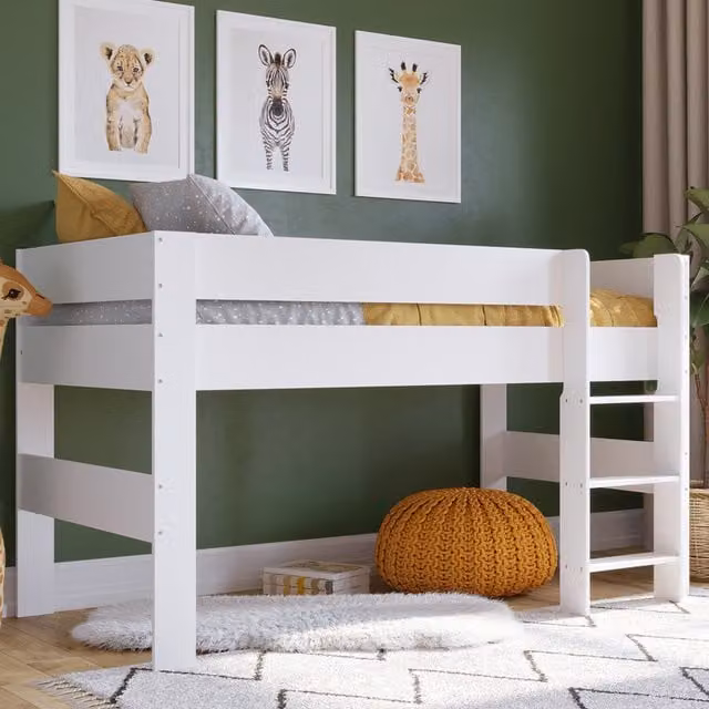 Kidsaw Mid Height Childrens Mid Sleeper Bed Frame in White and Grey, W/D/H: 190 x 90 x 113.5 cm – 1
