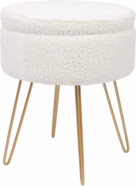 Harbour Housewares Round Bouclé Storage Ottoman Footstool in Cream and Gold – 1