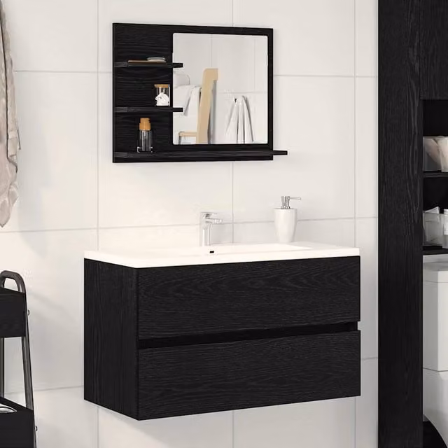 Berkfield Home Black Oak Wall Mounted Bathroom Mirror, W: 60 cm, D: 10.5 cm, H: 45 cm – 1