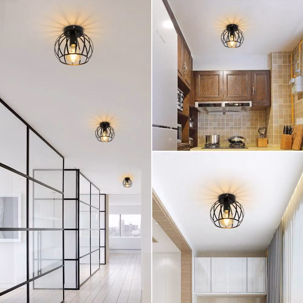 COMELY Industrial Vintage Black Metal Semi Flush Ceiling Light with E27 Socket – 5